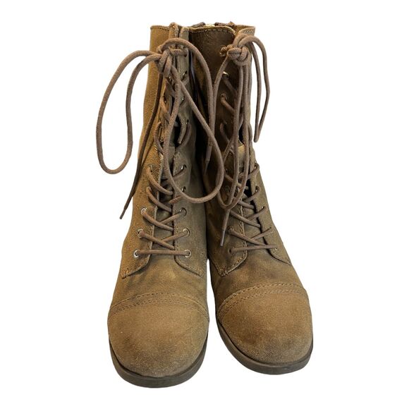 Aldo Women's Brooklyn Lace Up Riding Field Boot Size 8.5 Camel Brown Lace Zip - Picture 2 of 6